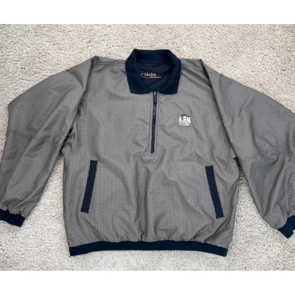 Roche Golf Pullover‎ Sz L Houndstooth/ Black Reversible Wenham Country Club Logo